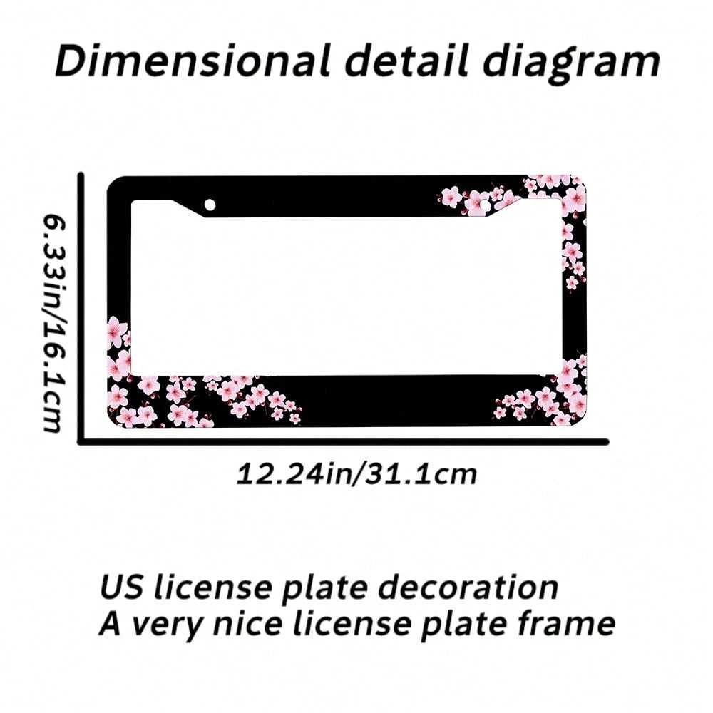 Set Of 2, Black Car License Plate Frame With Plum Blossom Design, Featuring Red Apricot And Peach Blossom, Front License Plate Cover, Unique License Plate Holder, Fun Car License Plate Accessories