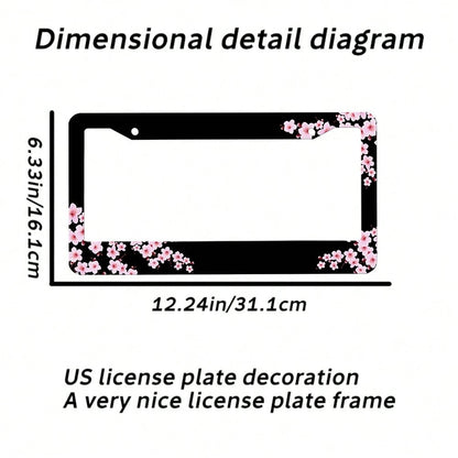 Set Of 2, Black Car License Plate Frame With Plum Blossom Design, Featuring Red Apricot And Peach Blossom, Front License Plate Cover, Unique License Plate Holder, Fun Car License Plate Accessories
