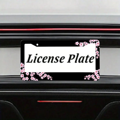 Set Of 2, Black Car License Plate Frame With Plum Blossom Design, Featuring Red Apricot And Peach Blossom, Front License Plate Cover, Unique License Plate Holder, Fun Car License Plate Accessories