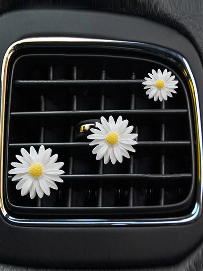 Set Of 3pcs/6pcs White Daisy Flower Car Fragrance Air Vent Clip, Car Interior Decor Accessory