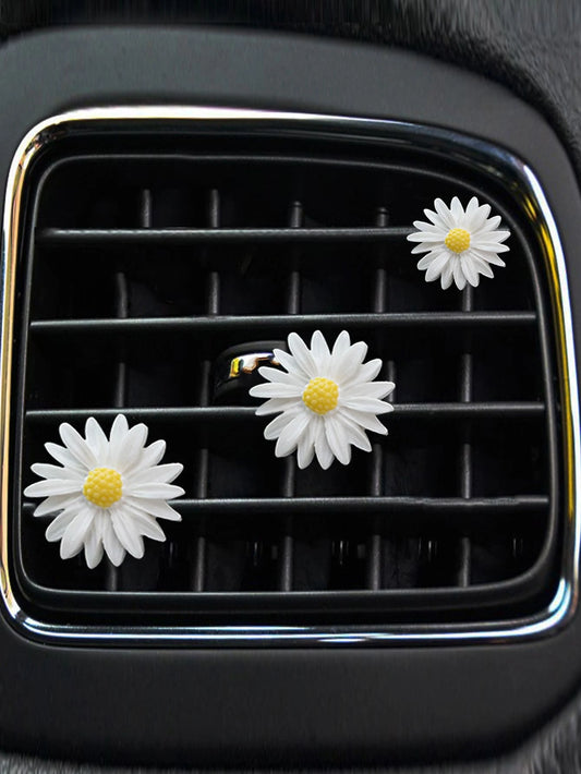 Set Of 3pcs/6pcs White Daisy Flower Car Fragrance Air Vent Clip, Car Interior Decor Accessory