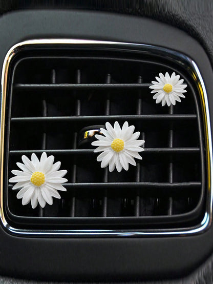 Set Of 3pcs/6pcs White Daisy Flower Car Fragrance Air Vent Clip, Car Interior Decor Accessory