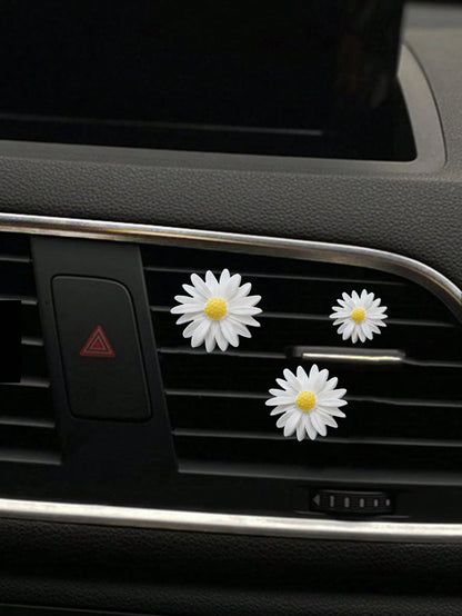 Set Of 3pcs/6pcs White Daisy Flower Car Fragrance Air Vent Clip, Car Interior Decor Accessory
