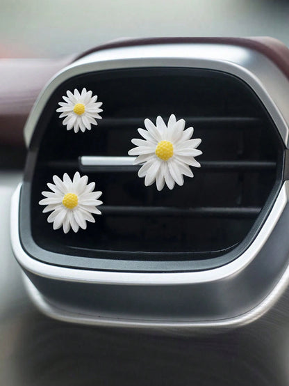 Set Of 3pcs/6pcs White Daisy Flower Car Fragrance Air Vent Clip, Car Interior Decor Accessory