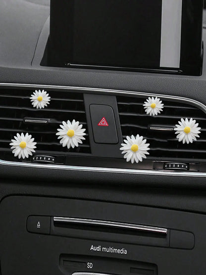 Set Of 3pcs/6pcs White Daisy Flower Car Fragrance Air Vent Clip, Car Interior Decor Accessory