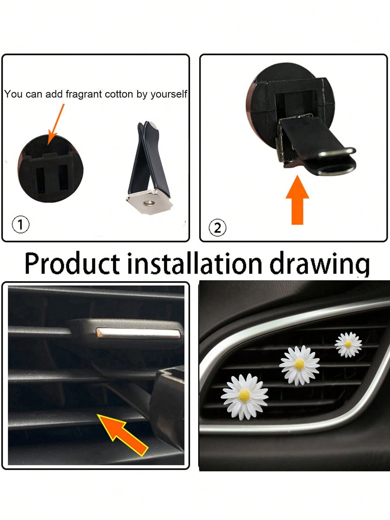 Set Of 3pcs/6pcs White Daisy Flower Car Fragrance Air Vent Clip, Car Interior Decor Accessory