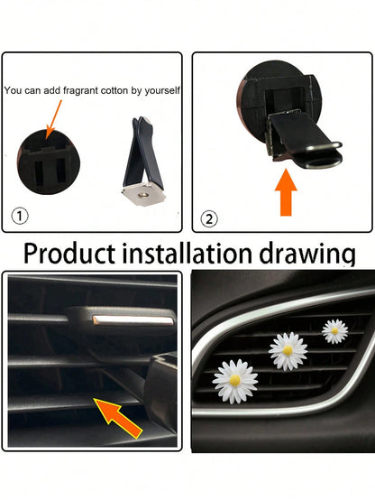 Set Of 3pcs/6pcs White Daisy Flower Car Fragrance Air Vent Clip, Car Interior Decor Accessory