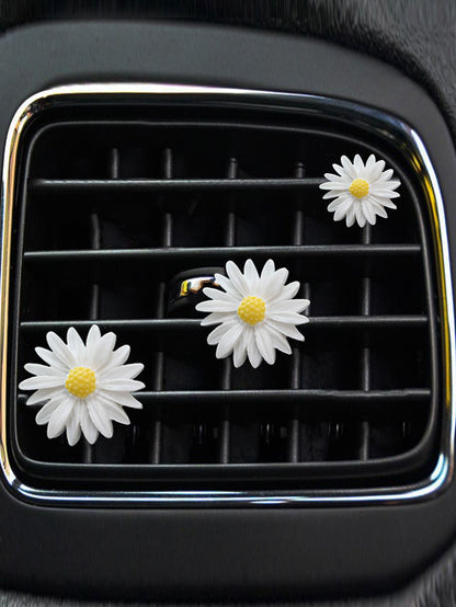 Set Of 3pcs/6pcs White Daisy Flower Car Fragrance Air Vent Clip, Car Interior Decor Accessory