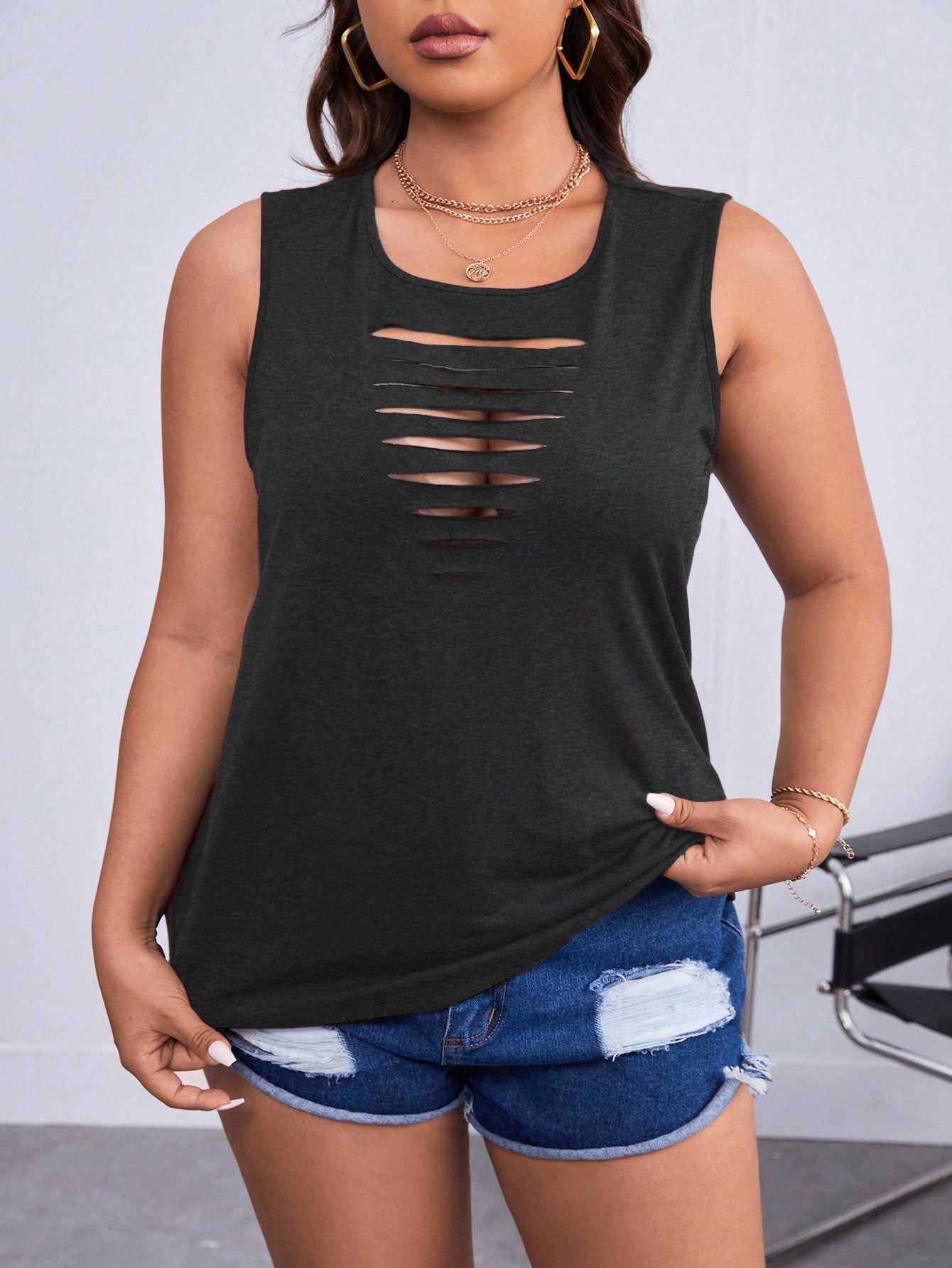 Shapeblank Plus Ladder Cut Out Tank Top