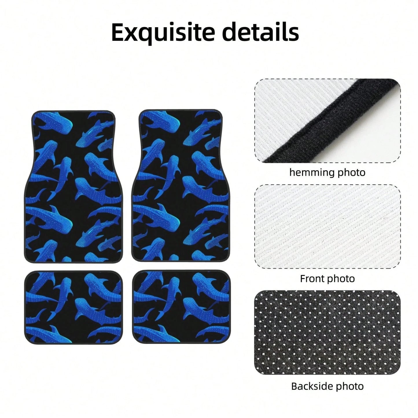Shark Whale 4-Piece Car Floor Mats For Most Vehicles – Rubber Backing,Durable & Stylish Auto Interior Accessories