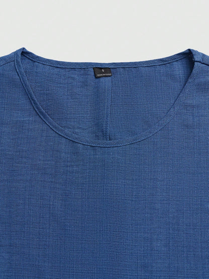 SHEIN LUNE Women's Summer Lantern Sleeve Round Neck Blue Long Dress