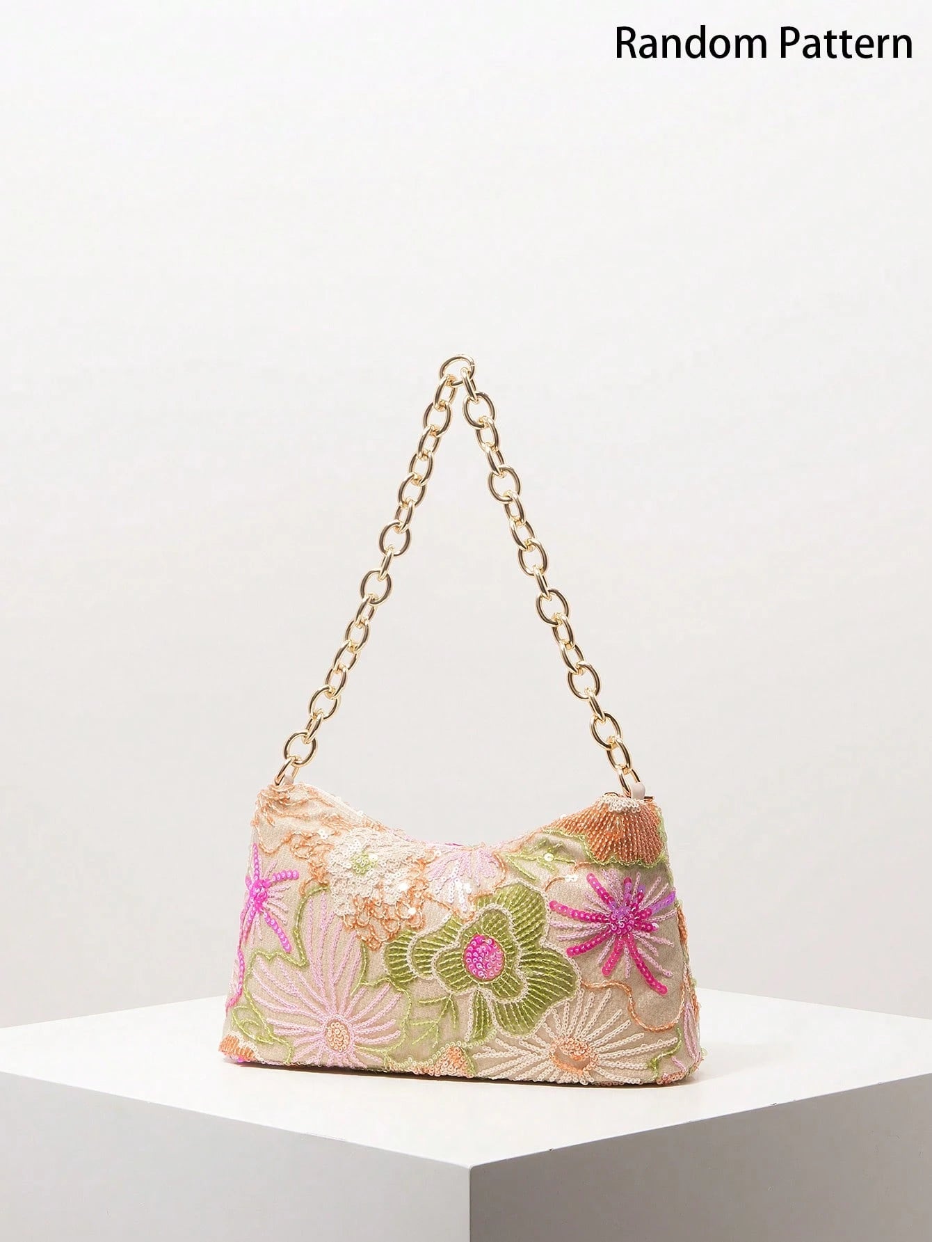 Shiny Colorful Sequin Shoulder Bag, Floral Bag, Metal Chain Women's Handbag, Sequin Bag, Bridal Party, Prom Bag, Prom Accessories