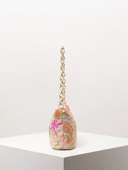 Shiny Colorful Sequin Shoulder Bag, Floral Bag, Metal Chain Women's Handbag, Sequin Bag, Bridal Party, Prom Bag, Prom Accessories