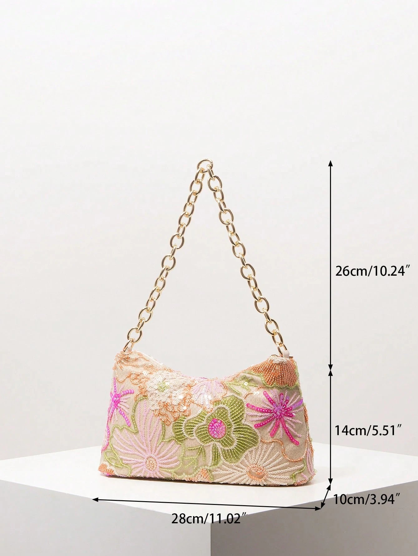 Shiny Colorful Sequin Shoulder Bag, Floral Bag, Metal Chain Women's Handbag, Sequin Bag, Bridal Party, Prom Bag, Prom Accessories