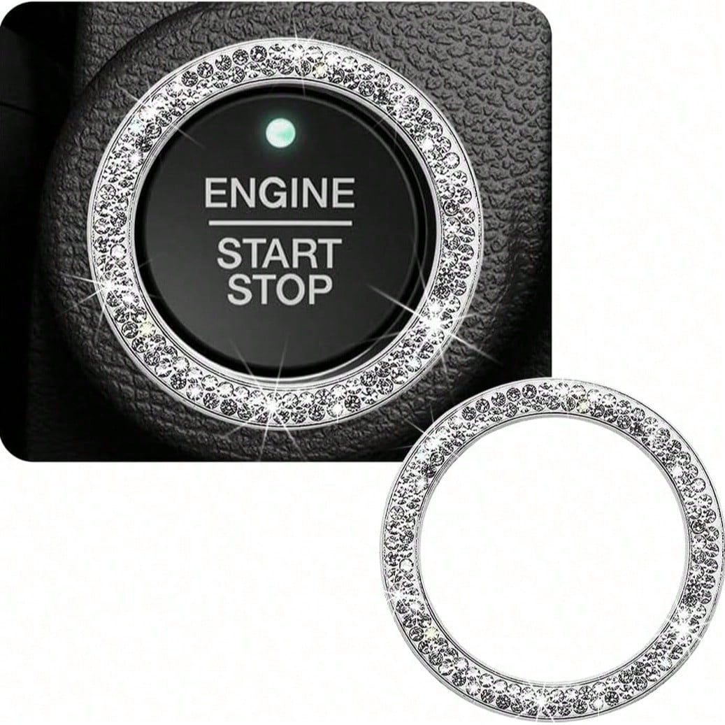 Shiny Crystal Rhinestone Engine Start Ring Decal, Button Cover/Sticker, Key Ignition Knob Shiny Ring, Shiny Car Interior Accessories