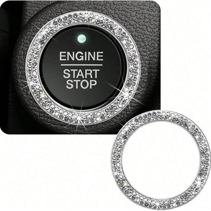 Shiny Crystal Rhinestone Engine Start Ring Decal, Button Cover/Sticker, Key Ignition Knob Shiny Ring, Shiny Car Interior Accessories