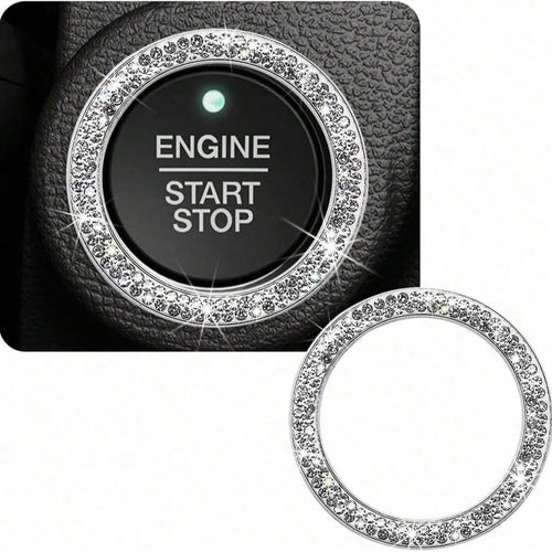 Shiny Crystal Rhinestone Engine Start Ring Decal, Button Cover/Sticker, Key Ignition Knob Shiny Ring, Shiny Car Interior Accessories