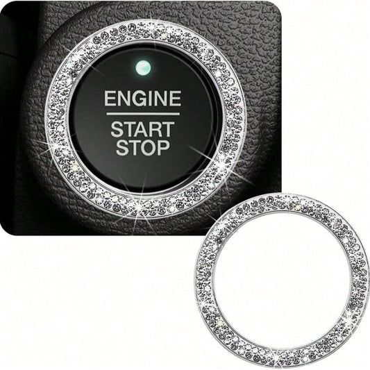 Shiny Crystal Rhinestone Engine Start Ring Decal, Button Cover/Sticker, Key Ignition Knob Shiny Ring, Shiny Car Interior Accessories
