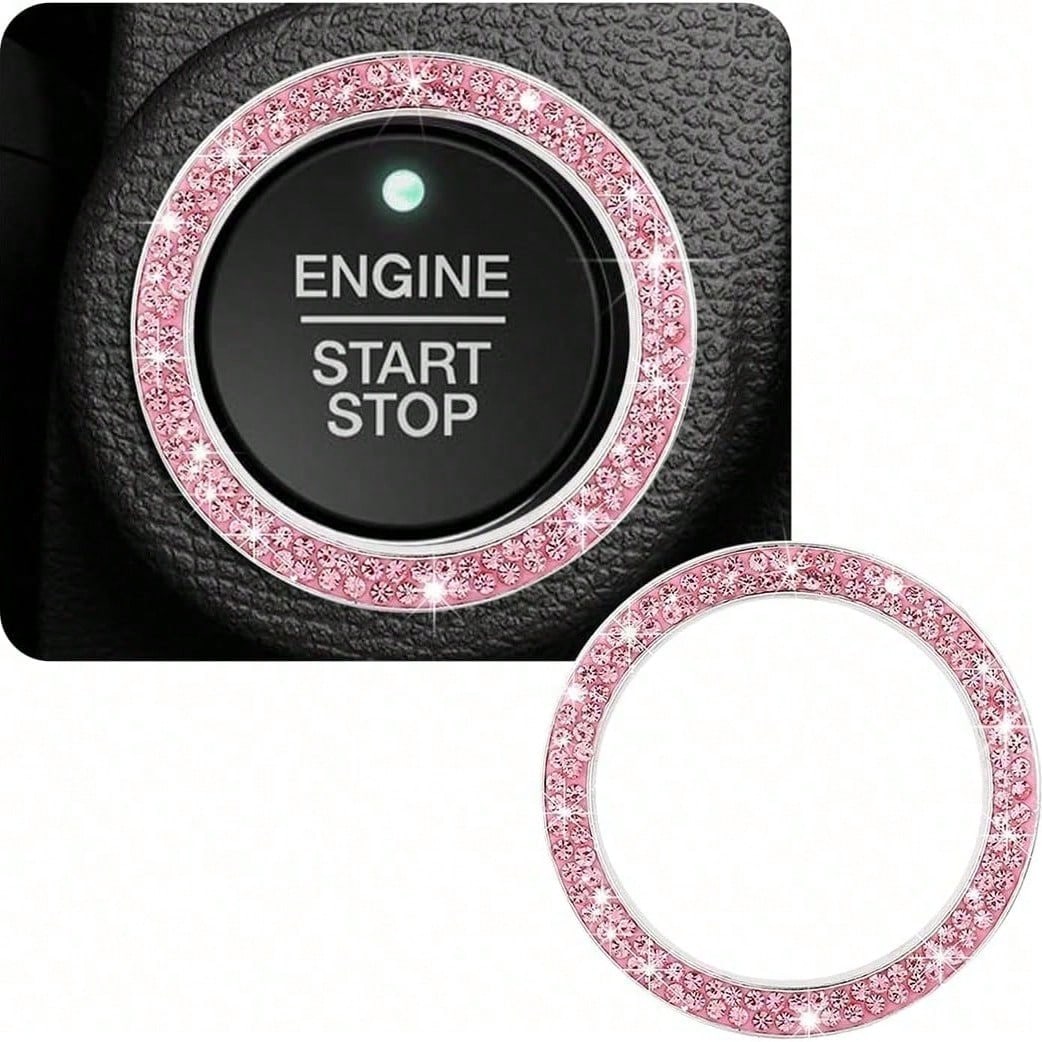 Shiny Crystal Rhinestone Engine Start Ring Decal, Button Cover/Sticker, Key Ignition Knob Shiny Ring, Shiny Car Interior Accessories