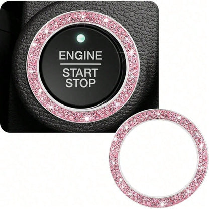 Shiny Crystal Rhinestone Engine Start Ring Decal, Button Cover/Sticker, Key Ignition Knob Shiny Ring, Shiny Car Interior Accessories