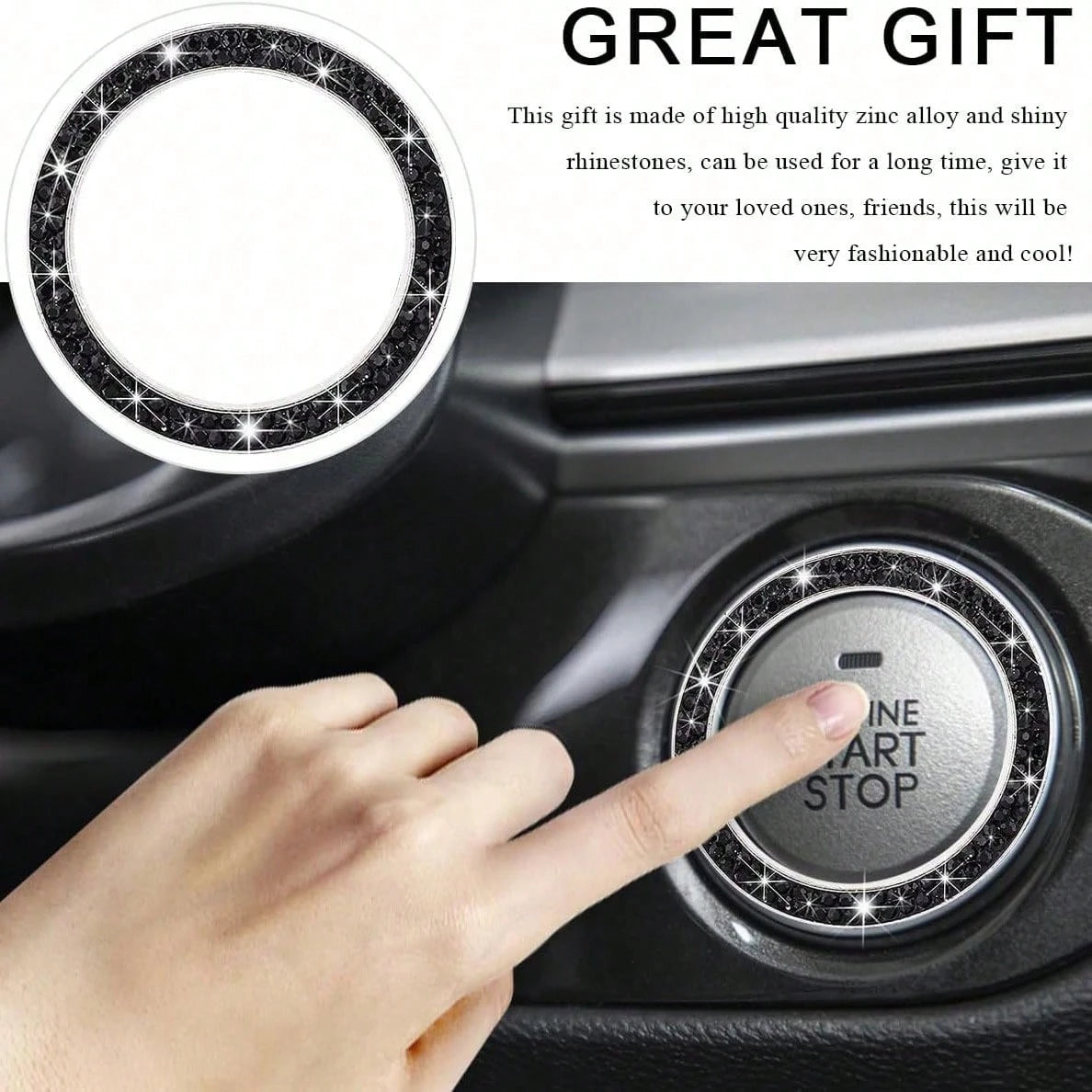 Shiny Crystal Rhinestone Engine Start Ring Decal, Button Cover/Sticker, Key Ignition Knob Shiny Ring, Shiny Car Interior Accessories