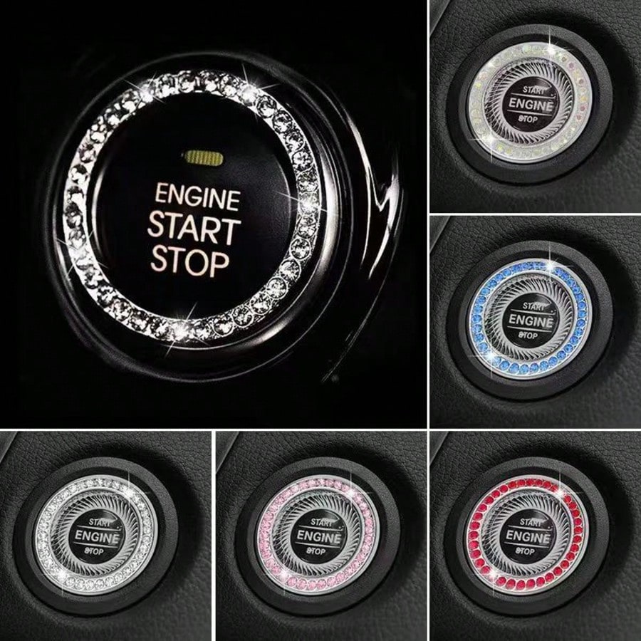 Shiny Crystal Rhinestone Engine Start Ring Decal, Button Cover/Sticker, Key Ignition Knob Shiny Ring, Shiny Car Interior Accessories