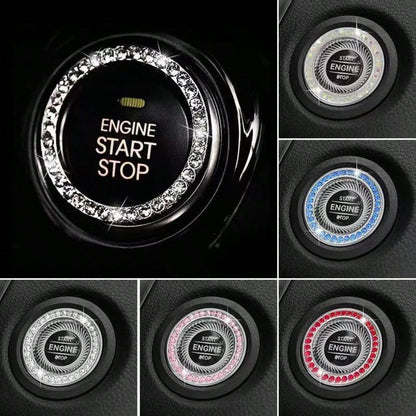 Shiny Crystal Rhinestone Engine Start Ring Decal, Button Cover/Sticker, Key Ignition Knob Shiny Ring, Shiny Car Interior Accessories