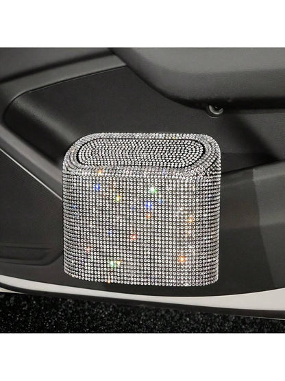 Shiny Pet Trash Can, Car Accessories Storage Box, Square Pressed Car Garbage Can With Shiny Diamonds Decor