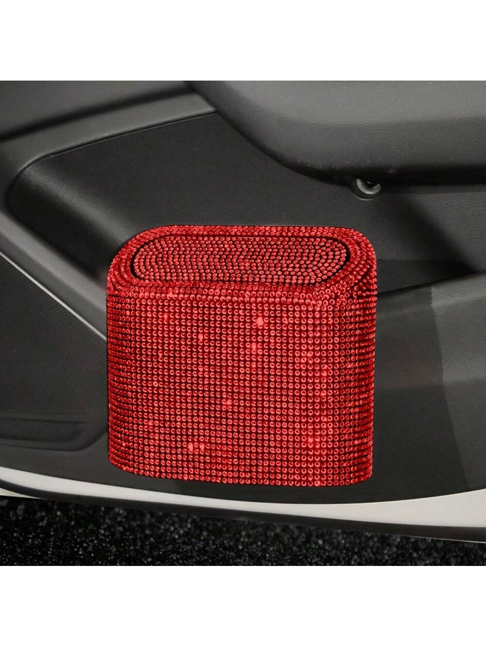 Shiny Pet Trash Can, Car Accessories Storage Box, Square Pressed Car Garbage Can With Shiny Diamonds Decor