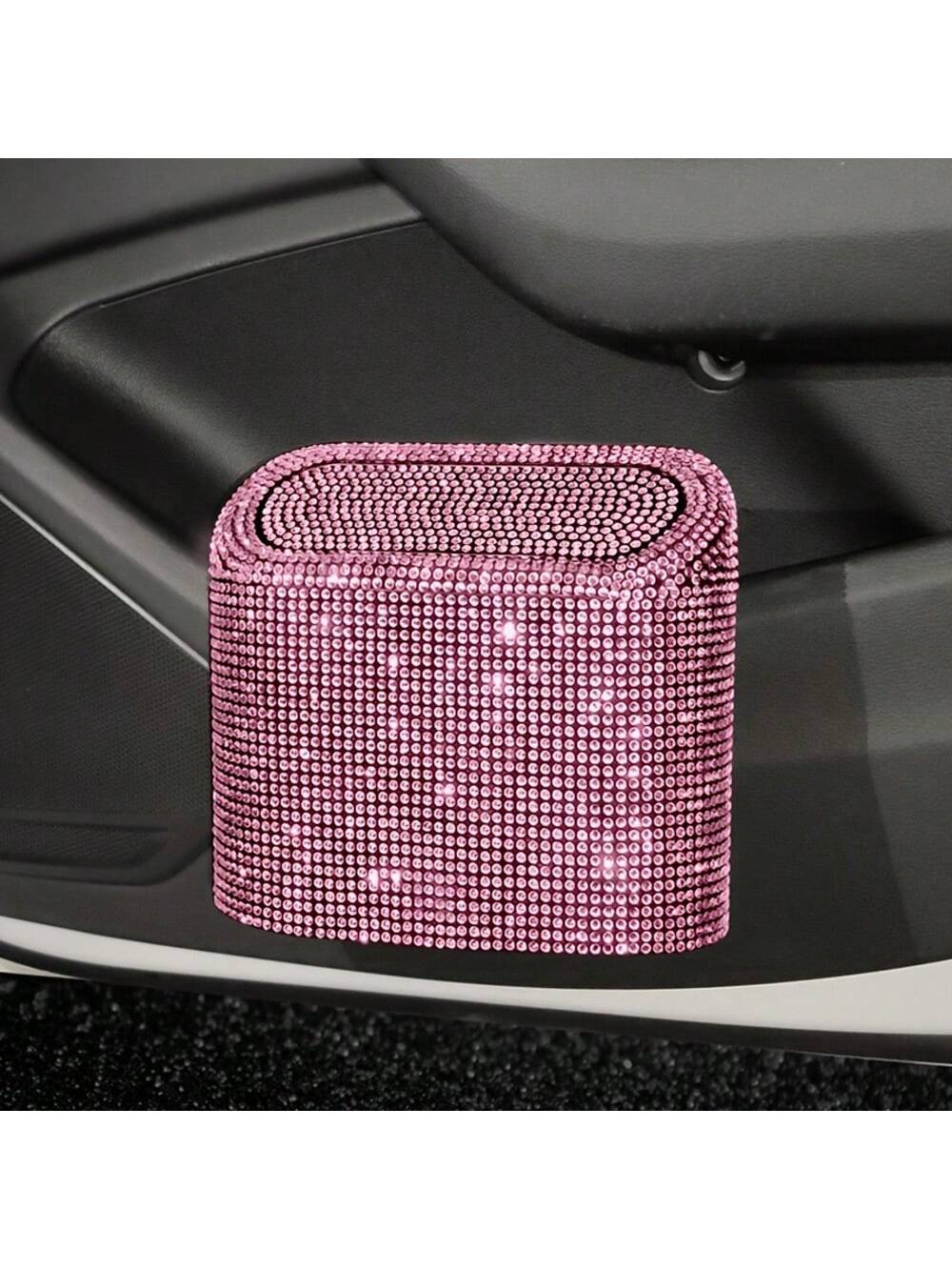 Shiny Pet Trash Can, Car Accessories Storage Box, Square Pressed Car Garbage Can With Shiny Diamonds Decor