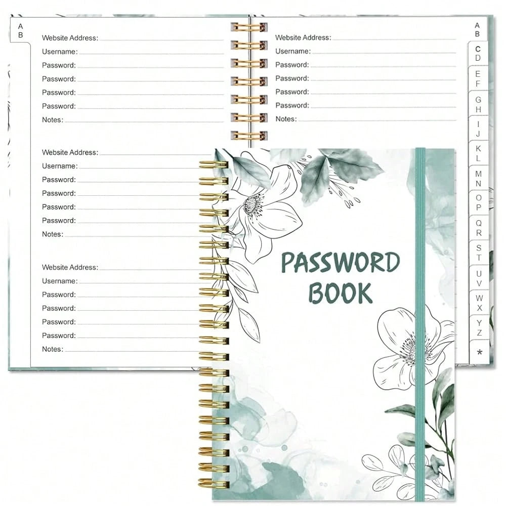 Simplified Password Book With Alphabetical Tabs- Small Pocket Size Password Keeper Journal Notebook For Computer & Website Logins, 4.5\ X 6.2\, Teal