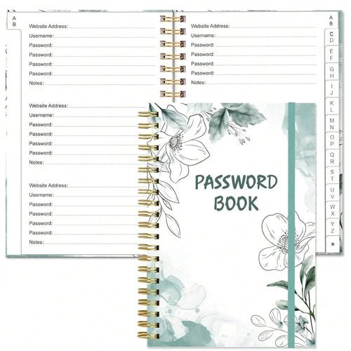 Simplified Password Book With Alphabetical Tabs- Small Pocket Size Password Keeper Journal Notebook For Computer & Website Logins, 4.5\ X 6.2\, Teal