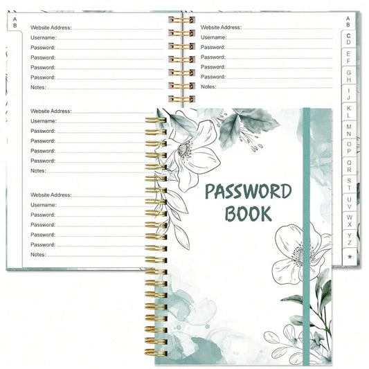 Simplified Password Book With Alphabetical Tabs- Small Pocket Size Password Keeper Journal Notebook For Computer & Website Logins, 4.5\ X 6.2\, Teal