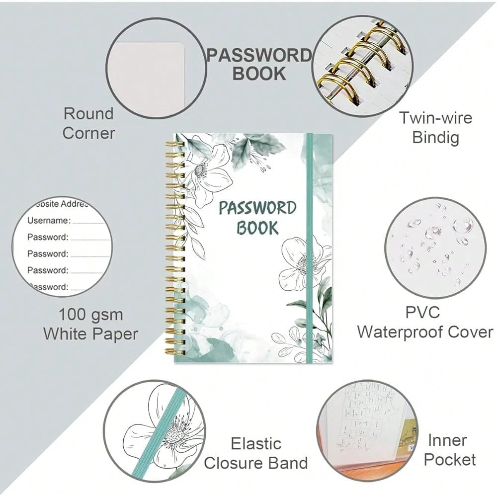 Simplified Password Book With Alphabetical Tabs- Small Pocket Size Password Keeper Journal Notebook For Computer & Website Logins, 4.5\ X 6.2\, Teal