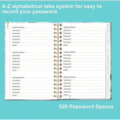 Simplified Password Book With Alphabetical Tabs- Small Pocket Size Password Keeper Journal Notebook For Computer & Website Logins, 4.5\ X 6.2\, Teal