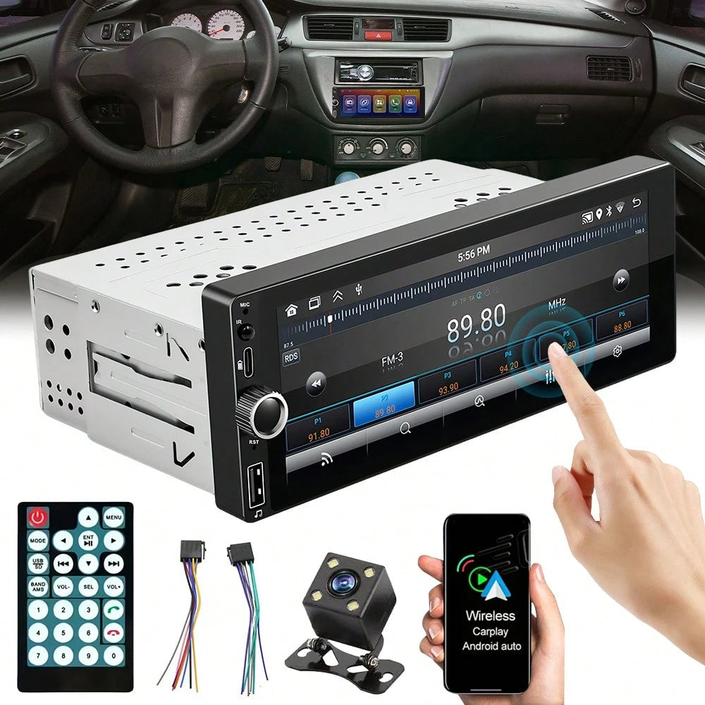 Single DIN Black 6.86 Inch IPS Touch Screen Car Stereo Radio,Wireless Apple CarPlay & Android Auto MP5 Player,Bluetooth5.0 FM Radio Receiver,Support USB/AUX/TF Card Playback & Rear View Camera Input F