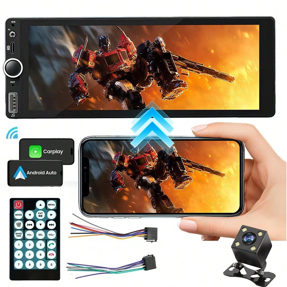 Single DIN Black 6.86 Inch IPS Touch Screen Car Stereo Radio,Wireless Apple CarPlay & Android Auto MP5 Player,Bluetooth5.0 FM Radio Receiver,Support USB/AUX/TF Card Playback & Rear View Camera Input F