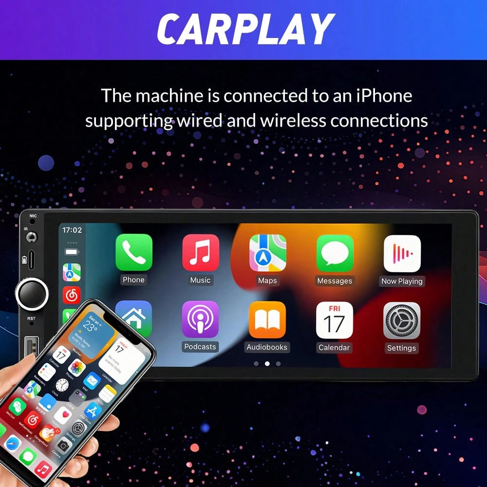 Single DIN Black 6.86 Inch IPS Touch Screen Car Stereo Radio,Wireless Apple CarPlay & Android Auto MP5 Player,Bluetooth5.0 FM Radio Receiver,Support USB/AUX/TF Card Playback & Rear View Camera Input F