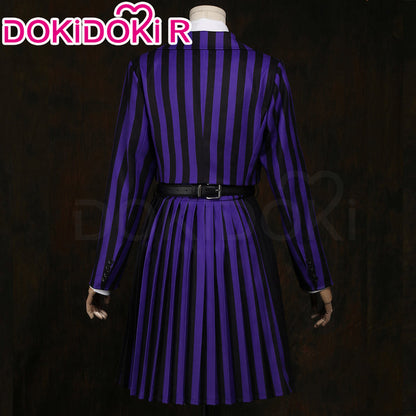 【Size XS-2XL】DokiDoki-R TV Cosplay Addamms Costume Uniform Purple Black Stripes