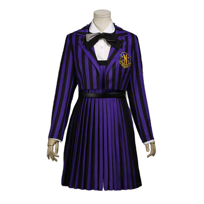 【Size XS-2XL】DokiDoki-R TV Cosplay Addamms Costume Uniform Purple Black Stripes