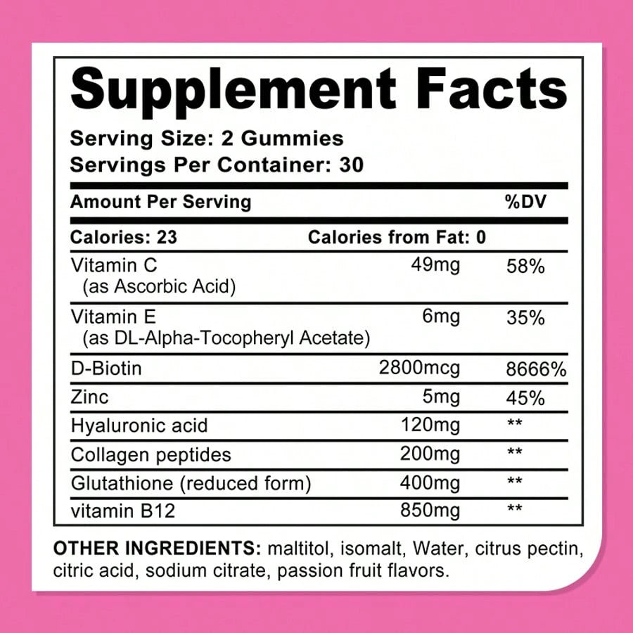 Skin Whitening Gummies, An Antioxidant Supplement- Rich In Glutathione, Collagen, Biotin, Vitamin B12, And Zinc To Protect Healthy Skin- 60 Gummies