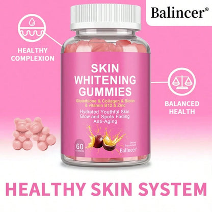Skin Whitening Gummies, An Antioxidant Supplement- Rich In Glutathione, Collagen, Biotin, Vitamin B12, And Zinc To Protect Healthy Skin- 60 Gummies