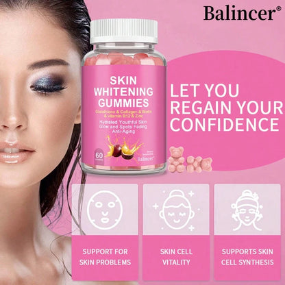 Skin Whitening Gummies, An Antioxidant Supplement- Rich In Glutathione, Collagen, Biotin, Vitamin B12, And Zinc To Protect Healthy Skin- 60 Gummies