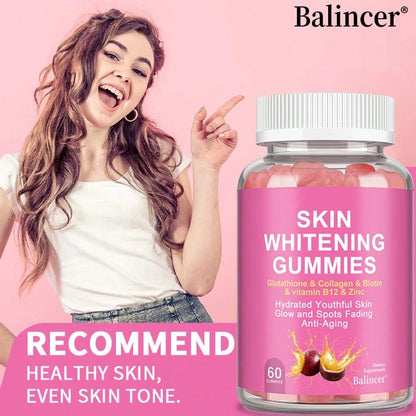 Skin Whitening Gummies, An Antioxidant Supplement- Rich In Glutathione, Collagen, Biotin, Vitamin B12, And Zinc To Protect Healthy Skin- 60 Gummies