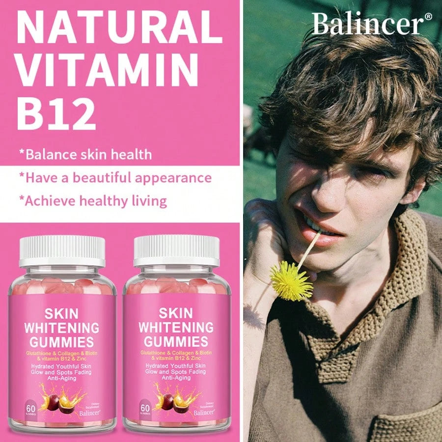 Skin Whitening Gummies, An Antioxidant Supplement- Rich In Glutathione, Collagen, Biotin, Vitamin B12, And Zinc To Protect Healthy Skin- 60 Gummies