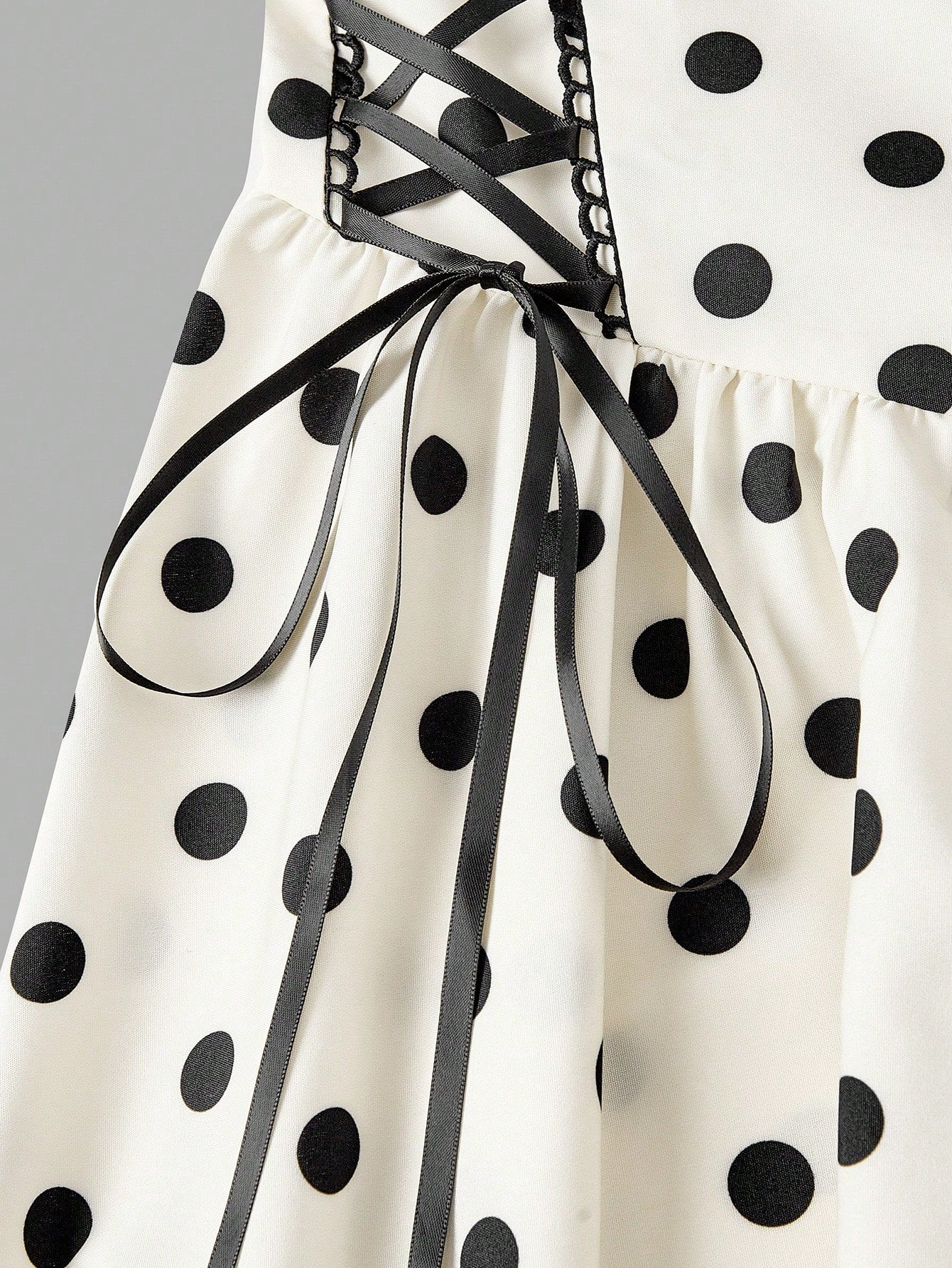 Skyraze Women's Contrast Color Black White Polka Dot Bow Tie Long Dress Vacation Summer 70s Retro Vintage Cottagecore Old Money Festa Junina Party Picnic