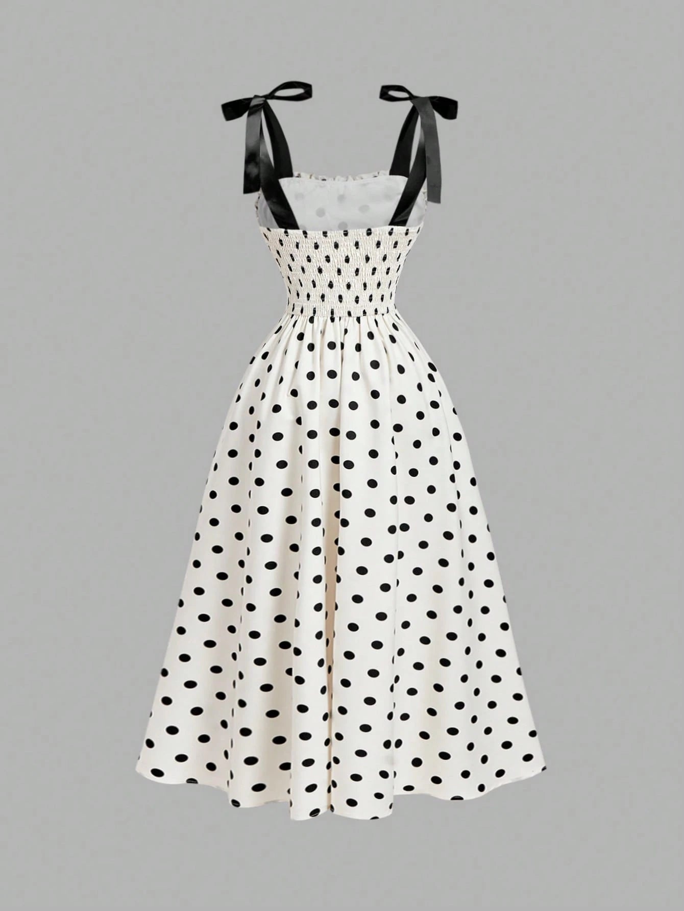 Skyraze Women's Contrast Color Black White Polka Dot Bow Tie Long Dress Vacation Summer 70s Retro Vintage Cottagecore Old Money Festa Junina Party Picnic