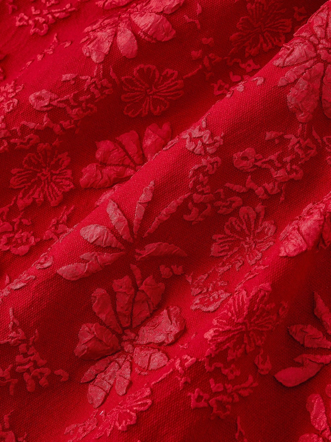 Skyraze Women's Red Vintage Palace Style Jacquard Midi Dress,Elegant Floral Embossed Summer Picnic Outfits, Wedding Guest Formal Ceremony Party Gown