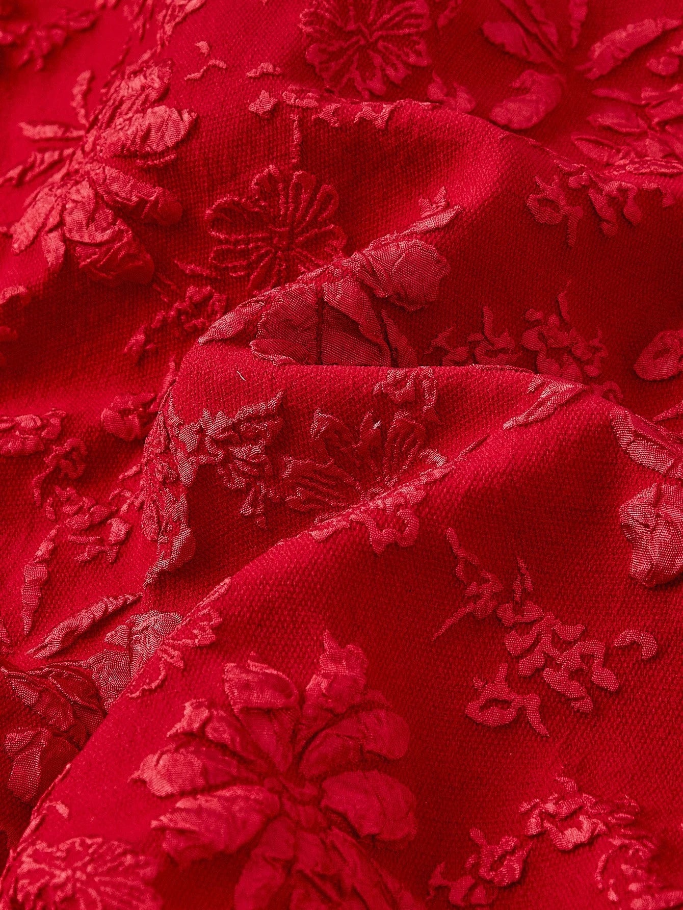 Skyraze Women's Red Vintage Palace Style Jacquard Midi Dress,Elegant Floral Embossed Summer Picnic Outfits, Wedding Guest Formal Ceremony Party Gown