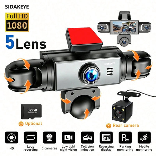 SKYWORTH SIDAKEYE 360° Panoramic 5-Way 1080P Ultimate Dash Cam Kit, Car DVR With Night Vision, 24-Hour Parking Monitoring, G-Sensor, Loop Recording And More